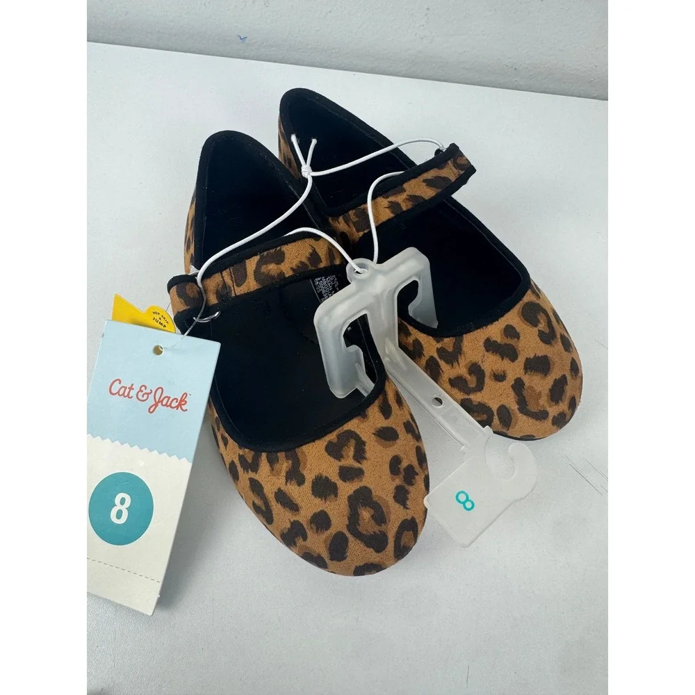 Cat & Jack Toddler Girls Addy Leopard Mary Jane Flats Tan Black Size 8 NWT
